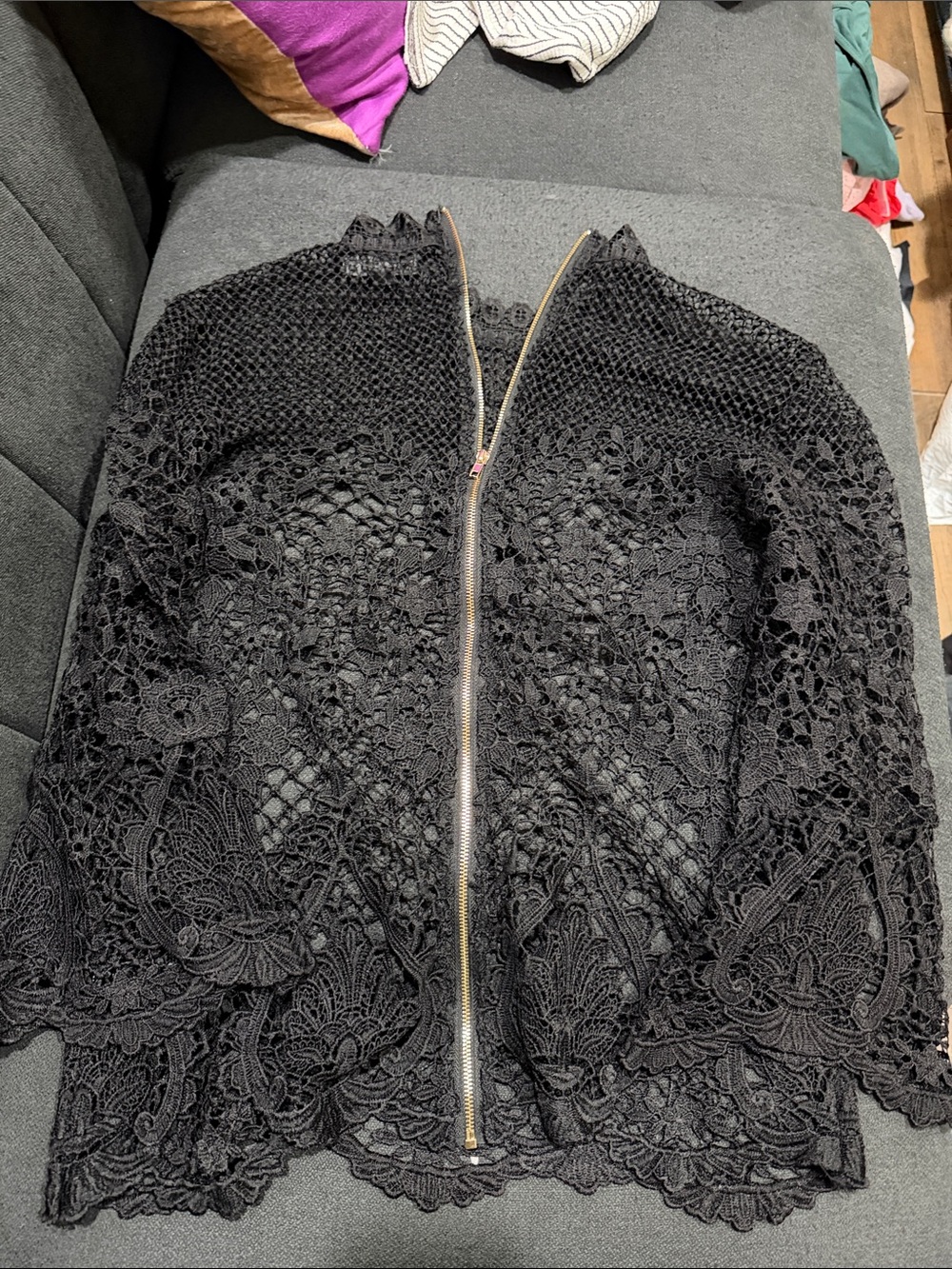 BOLD elements Black Crochet Lace Zip Jacket